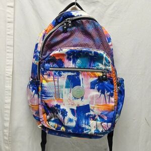 Kipling Backpack Kids Blue Pink Orange Palm Tree Chevron BP4406-9BD